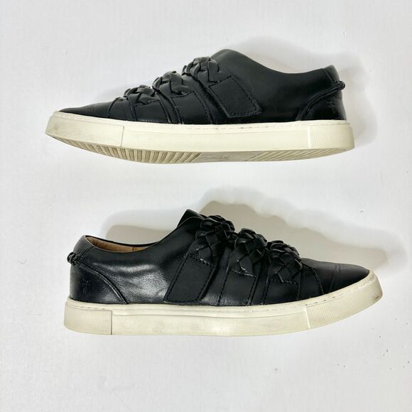 Frye Sneaker Women 7 1/2 M Black Ivy Braid Strap Leather Rubber Indie Athleisure - Picture 3 of 8